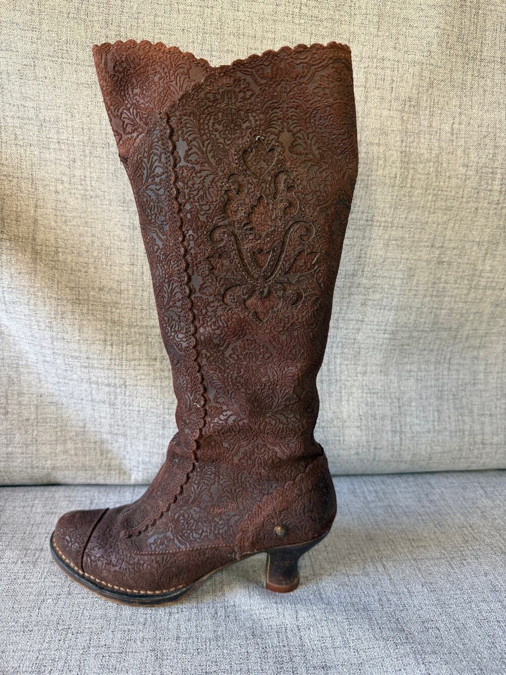 Neosens Rococo Embossed Leather Tall Knee High Boots Brown Sz 38